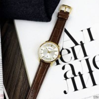 Чоловічий класичний годинник Curren 8365 Brown-Gold-White з коричневим шкіряним ремінцем