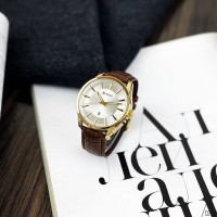 Чоловічий класичний годинник Curren 8365 Brown-Gold-White з коричневим шкіряним ремінцем