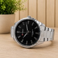Чоловічий наручний годинник Curren 8425 Silver-Black зі сталевим браслетом та мінеральним склом