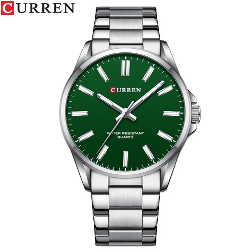 Купити Чоловічий класичний годинник Curren 9090 Silver-Green зі сталевим браслетом та зеленим циферблатом