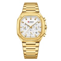 Чоловічий годинник Curren 8459 Gold-White з хронографом та золотистим браслетом