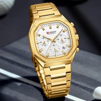 Чоловічий годинник Curren 8459 Gold-White з хронографом та золотистим браслетом