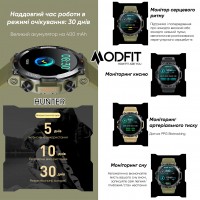 Розумний годинник Modfit Hunter All Black 36 мм з функцією дзвінків та захистом IP68