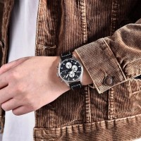 Чоловічий годинник Pagani Design PD-1703 Silver-Black з сапфіровим склом та хронографом SEIKO VK67
