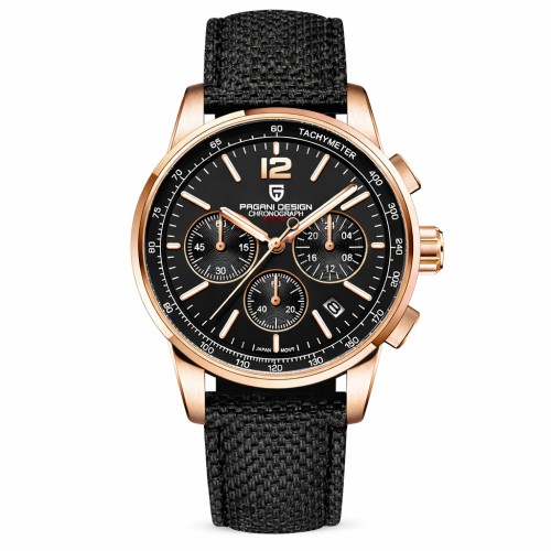 Купити Чоловічий годинник Pagani Design YS008 Rose Gold-Black з сапфіровим склом та хронографом