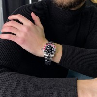 Чоловічий механічний годинник Pagani Design PD-1662 Silver-Black-Red з сапфіровим склом та GMT