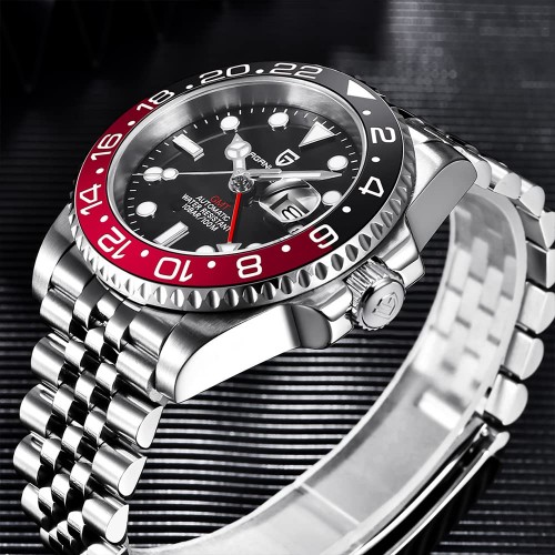 Купити Чоловічий механічний годинник Pagani Design PD-1662 Black-Red з сапфіровим склом та GMT