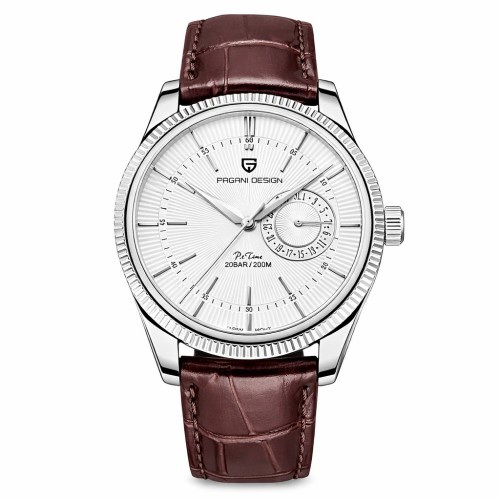 Купити Чоловічий годинник Pagani Design PD-1689 Silver-White-Brown з сапфіровим склом та механізмом SEIKO VH65
