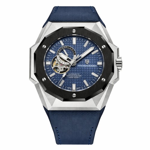Купити Чоловічий механічний годинник Pagani Design PD-YS010 Silver-Blue з сапфіровим склом та автопідзаводом
