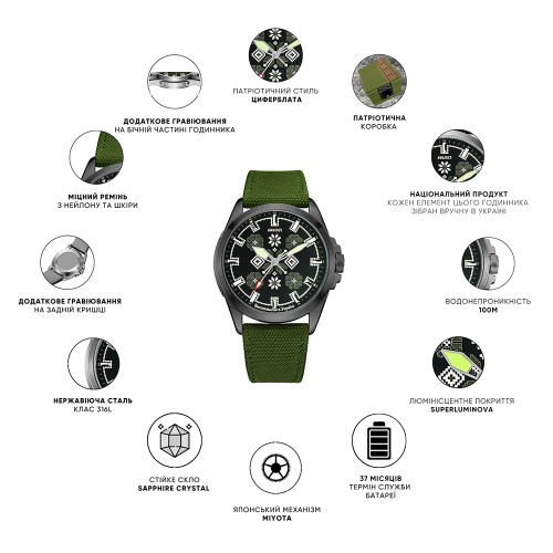 Купить Awarder Embroidery Silver-Green Khaki Battery 10ATM Купить Awarder Embroidery Silver-Green Khaki Battery 10ATM