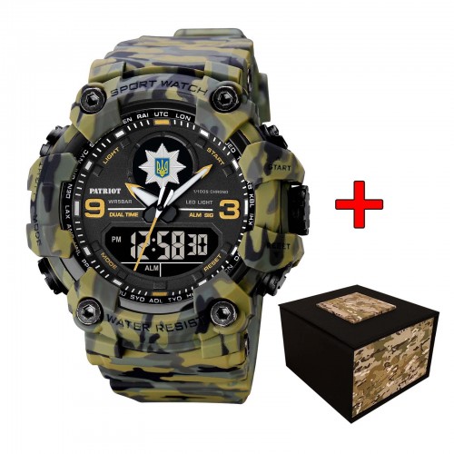 Купити Чоловічий тактичний годинник Patriot 001CMGRPO Поліція Зелений камуфляж з водозахистом 5 ATM