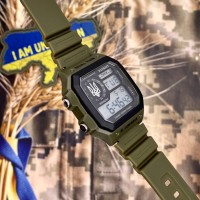 Наручний годинник Patriot 010AGUASI Тризуб срібло Зелений, тактичний електронний годинник 5 ATM