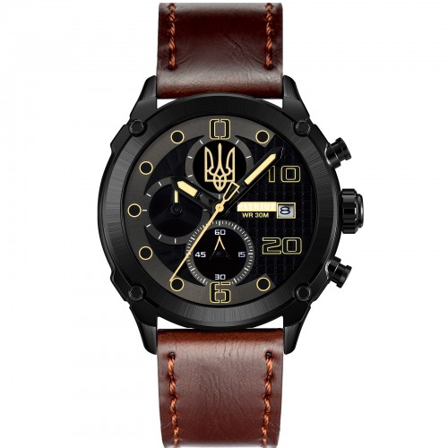 Купити Patriot 016BKBR Тризуб золото Чорні Кор. ремінець + Коробка Купити Patriot 016BKBR Тризуб золото Чорні Кор. ремінець + Коробка