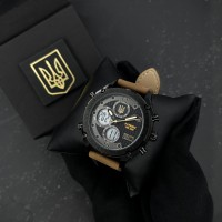 Чоловічий наручний годинник Patriot 017BKBR Тризуб золото Black-Brown зі стрілково-електронним циферблатом