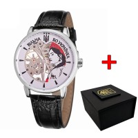 Жіночий механічний годинник Patriot 022 Silver-Black Вільна бо Українка, сріблястий корпус та чорний ремінець