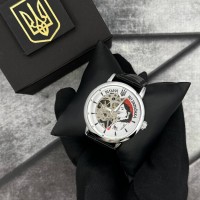 Жіночий механічний годинник Patriot 022 Silver-Black Вільна бо Українка, сріблястий корпус та чорний ремінець