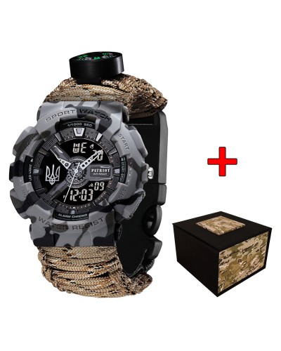 Купити Patriot 005 Тризуб срібло Сірий камуфляж Паракордовий ремінець Desert Camo + Короб