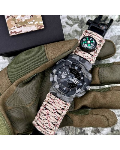 Купити Patriot 005 Тризуб срібло Сірий камуфляж Паракордовий ремінець Desert Camo + Короб