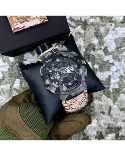 Купити Patriot 005 Тризуб срібло Сірий камуфляж Паракордовий ремінець Desert Camo + Короб