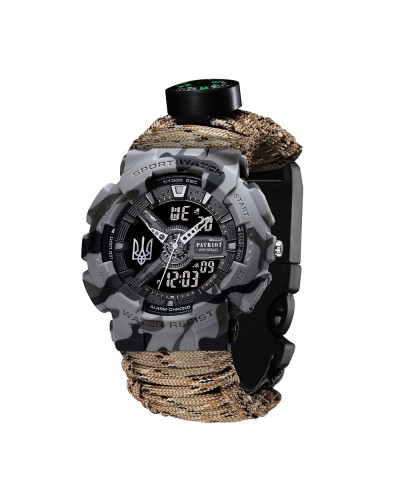 Купити Patriot 005 Тризуб срібло Сірий камуфляж Паракордовий ремінець Desert Camo + Короб