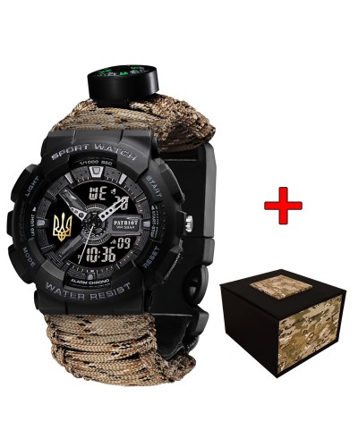 Купити Patriot 005 Тризуб золото Чорний Паракордовий ремінець Desert Camo + Коробка