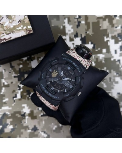 Купити Patriot 005 Тризуб золото Чорний Паракордовий ремінець Desert Camo + Коробка
