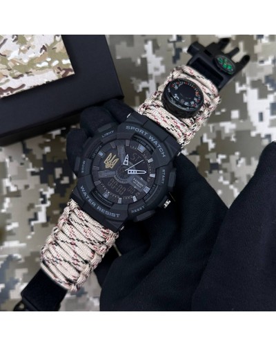 Купити Patriot 005 Тризуб золото Чорний Паракордовий ремінець Desert Camo + Коробка