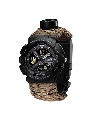 Купити Patriot 005 Тризуб золото Чорний Паракордовий ремінець Desert Camo + Коробка