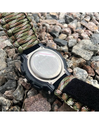 Купить Patriot 005 Тризуб золото Чорний Паракордовий ремінець Camo Green + Коробка