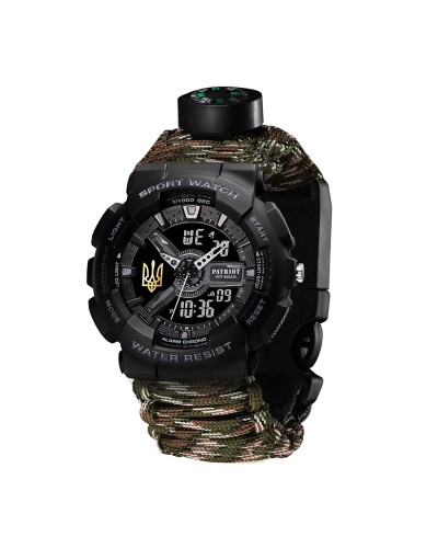 Купить Patriot 005 Тризуб золото Чорний Паракордовий ремінець Camo Green + Коробка