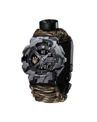 Купить Patriot 005 Тризуб золото Сірий камуфляж Паракордовий ремінець Camo Green+Коробка