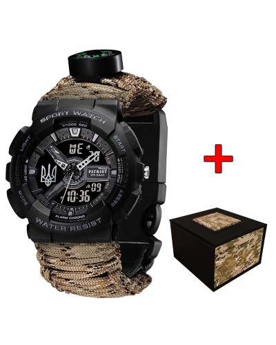 Купити Patriot 005 Тризуб срібло Чорний Паракордовий ремінець Desert Camo + Коробка