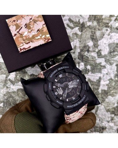 Купити Patriot 005 Тризуб срібло Чорний Паракордовий ремінець Desert Camo + Коробка