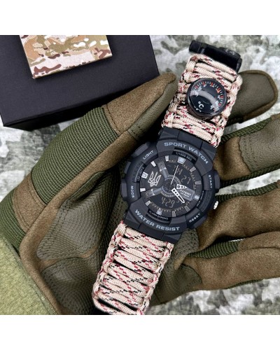 Купити Patriot 005 Тризуб срібло Чорний Паракордовий ремінець Desert Camo + Коробка
