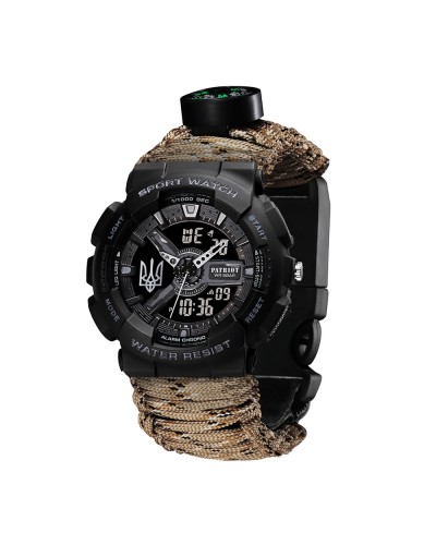 Купити Patriot 005 Тризуб срібло Чорний Паракордовий ремінець Desert Camo + Коробка