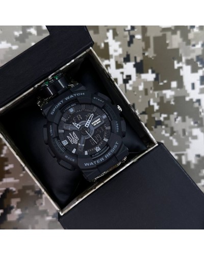 Купить Patriot 005 Тризуб срібло Чорний Паракордовий ремінець Camo Green + Коробка.