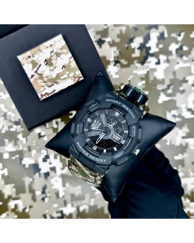 Купить Patriot 005 Тризуб срібло Чорний Паракордовий ремінець Camo Green + Коробка.