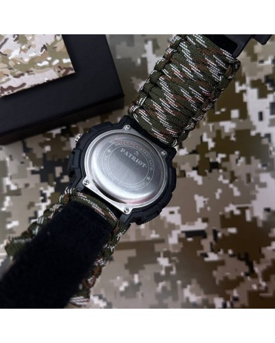 Купить Patriot 005 Тризуб срібло Чорний Паракордовий ремінець Camo Green + Коробка.