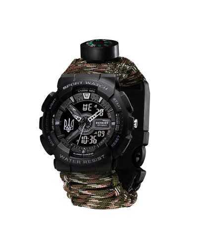 Купить Patriot 005 Тризуб срібло Чорний Паракордовий ремінець Camo Green + Коробка.