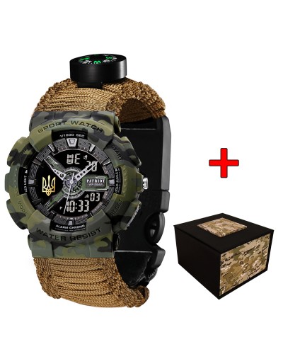 Купить Patriot 005 Тризуб золото Camo Green Паракордовий ремінець Khaki + Коробка.
