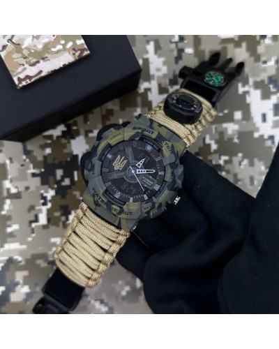 Купить Patriot 005 Тризуб золото Camo Green Паракордовий ремінець Khaki + Коробка.