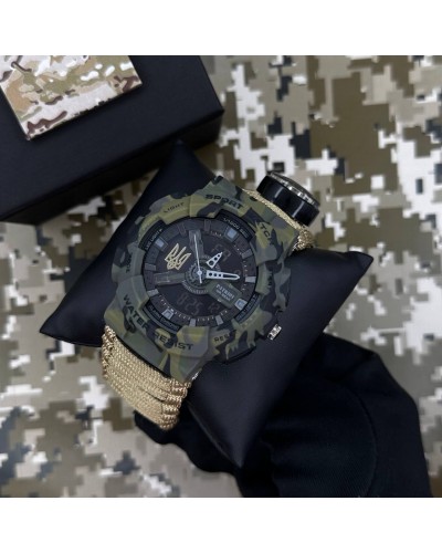 Купить Patriot 005 Тризуб золото Camo Green Паракордовий ремінець Khaki + Коробка.