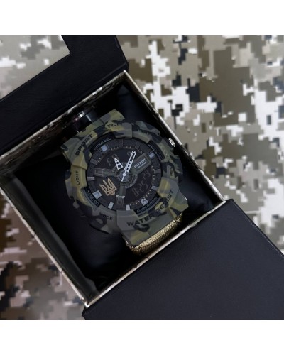 Купить Patriot 005 Тризуб золото Camo Green Паракордовий ремінець Khaki + Коробка.