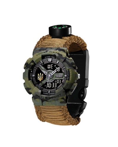 Купить Patriot 005 Тризуб золото Camo Green Паракордовий ремінець Khaki + Коробка.