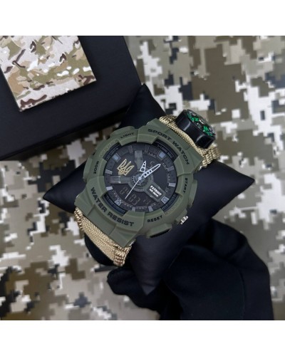 Купити Patriot 005 Тризуб золото Army Green Паракордовий ремінець Khaki + Коробка.