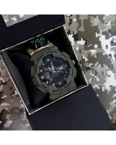 Купити Patriot 005 Тризуб золото Army Green Паракордовий ремінець Khaki + Коробка.