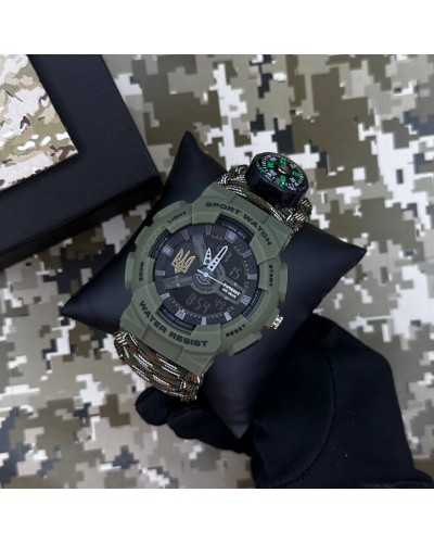 Купити Patriot 005 Тризуб золото Army Green Паракордовий ремінець Camo Green + Коробка.