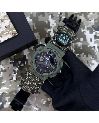 Купити Patriot 005 Тризуб золото Army Green Паракордовий ремінець Camo Green + Коробка.