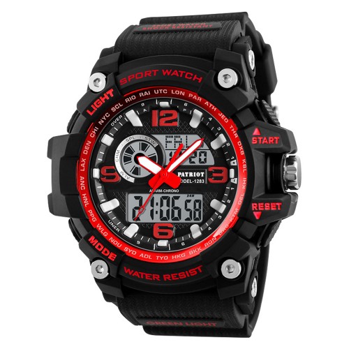 Купити Чоловічий спортивний годинник Patriot 012RD Black-Red з комбінованим циферблатом та водозахистом 5 ATM