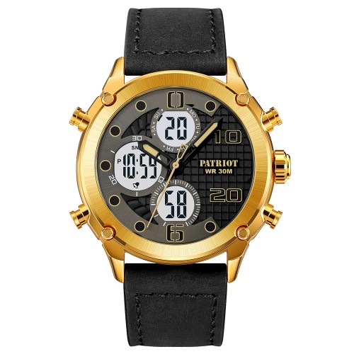 Купити Чоловічий наручний годинник Patriot 017LGDWT Gold-White Leather з комбінованим циферблатом та підсвічуванням